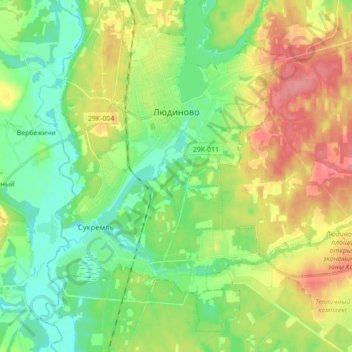Топографическая карта городское поселение Людиново, высота, рельеф