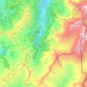 Топографическая карта Les Contamines-Montjoie, высота, рельеф