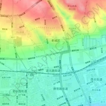 Топографическая карта 道北路街道, высота, рельеф