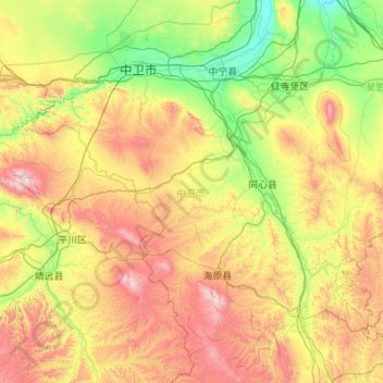 Топографическая карта 中卫市, высота, рельеф