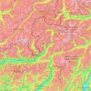 Топографическая карта Valtellina, высота, рельеф