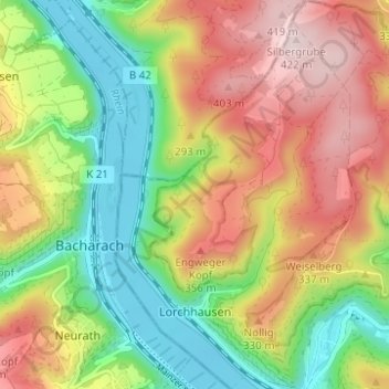 Топографическая карта Lorchhausen, высота, рельеф