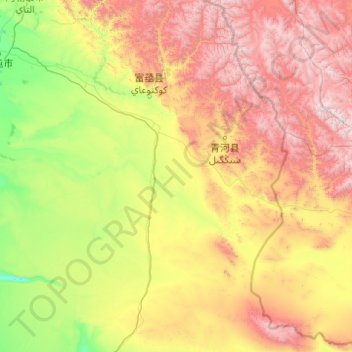 Топографическая карта 吐尔洪乡, высота, рельеф