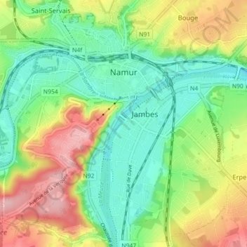 Топографическая карта Namur, высота, рельеф
