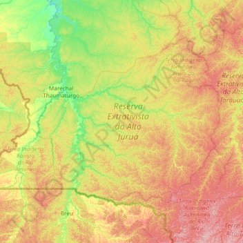 Топографическая карта Marechal Thaumaturgo, высота, рельеф