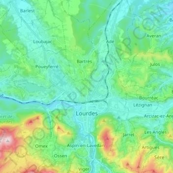 Топографическая карта Lourdes, высота, рельеф