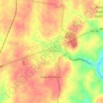 Топографическая карта Sharpsburg, высота, рельеф