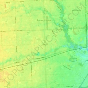 Топографическая карта Dearborn Heights, высота, рельеф