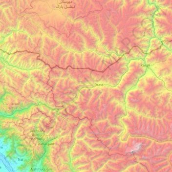 Топографическая карта Kargil, высота, рельеф