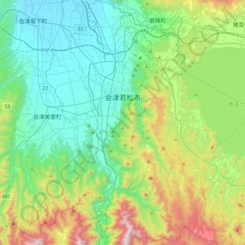Топографическая карта 会津若松市, высота, рельеф
