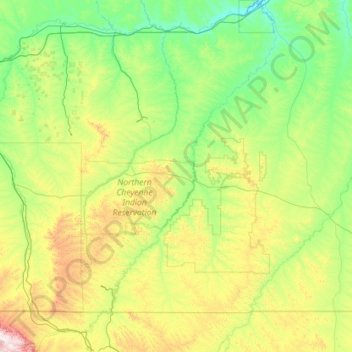Топографическая карта Tongue River, высота, рельеф