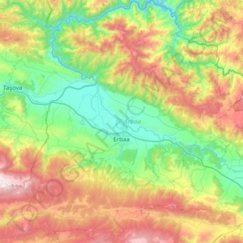 Топографическая карта Erbaa, высота, рельеф