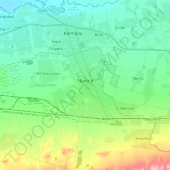 Топографическая карта город Навои, высота, рельеф