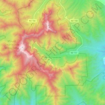 Топографическая карта Mount Charleston, высота, рельеф