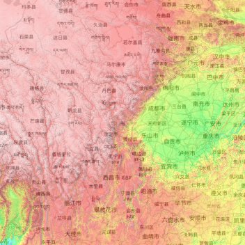 Топографическая карта Сычуань, высота, рельеф