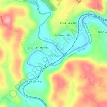 Топографическая карта Clarksville, высота, рельеф