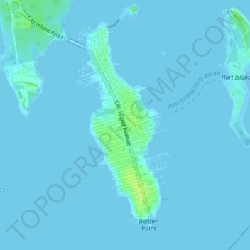 Топографическая карта City Island, высота, рельеф