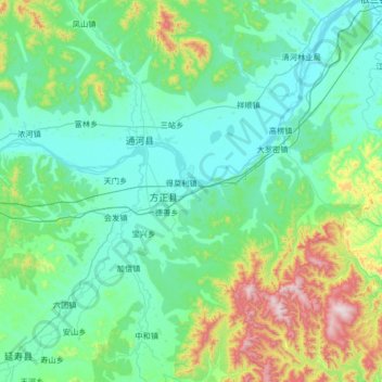 Топографическая карта 方正县, высота, рельеф