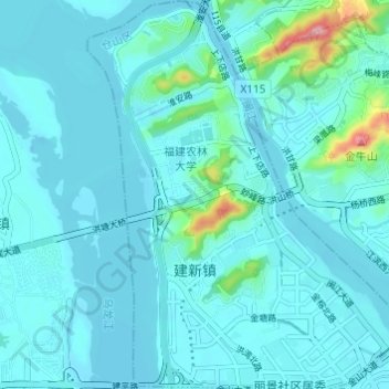 Топографическая карта 建新镇, высота, рельеф