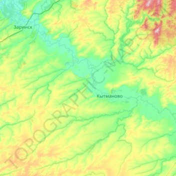 Топографическая карта Кытмановский район, высота, рельеф