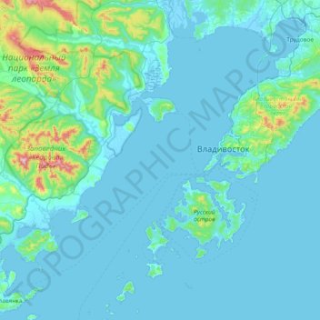Топографическая карта Амурский залив, высота, рельеф