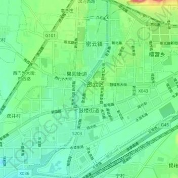 Топографическая карта 鼓楼街道, высота, рельеф