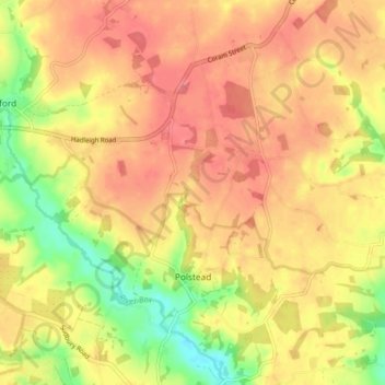 Топографическая карта Polstead, высота, рельеф