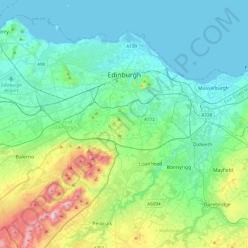 Топографическая карта Эдинбург, высота, рельеф