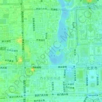 Топографическая карта 西长安街街道, высота, рельеф