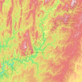 Топографическая карта Бурзянский район, высота, рельеф