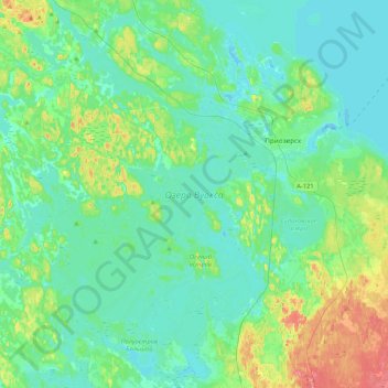 Топографическая карта Озеро Вуокса, высота, рельеф