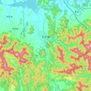 Топографическая карта 太华镇, высота, рельеф