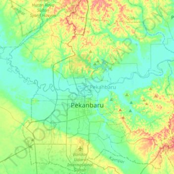 Топографическая карта Pekanbaru, высота, рельеф
