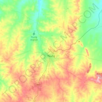 Топографическая карта Янг, высота, рельеф