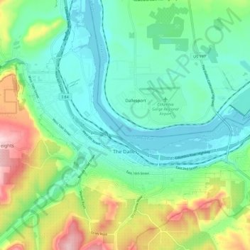 Топографическая карта The Dalles, высота, рельеф