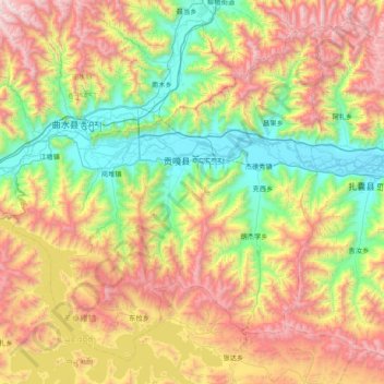 Топографическая карта 贡嘎县, высота, рельеф