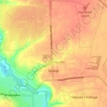 Топографическая карта Шацк, высота, рельеф
