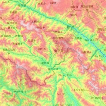 Топографическая карта Jinping Miao, Yao and Dai Autonomous County, высота, рельеф