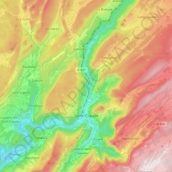 Топографическая карта Saint-Claude, высота, рельеф