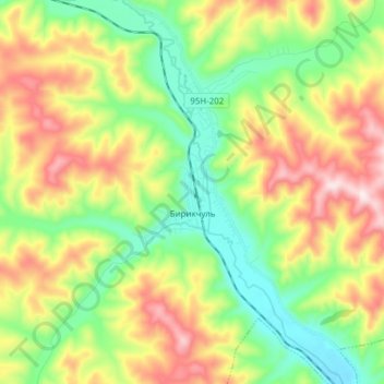 Топографическая карта Бирикчуль, высота, рельеф