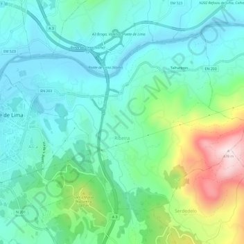 Топографическая карта Ribeira, высота, рельеф