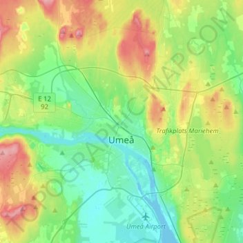 Топографическая карта Умео, высота, рельеф