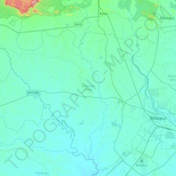 Топографическая карта Takhatpur Tahsil, высота, рельеф