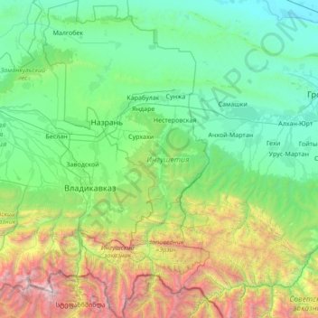 Топографическая карта Ингушетия, высота, рельеф