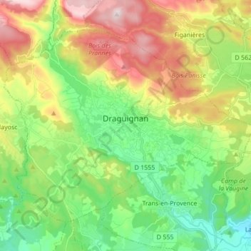 Топографическая карта Draguignan, высота, рельеф