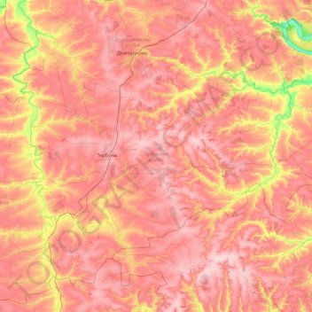 Топографическая карта Тербунский район, высота, рельеф