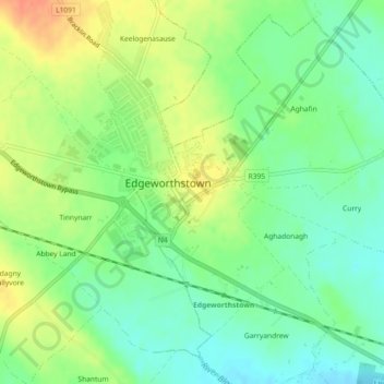 Топографическая карта Edgeworthstown, высота, рельеф