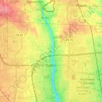 Топографическая карта Dublin, высота, рельеф