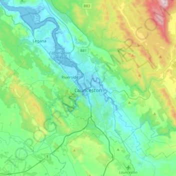 Топографическая карта Launceston, высота, рельеф