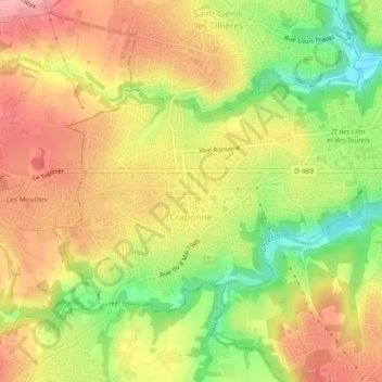 Топографическая карта Craponne, высота, рельеф